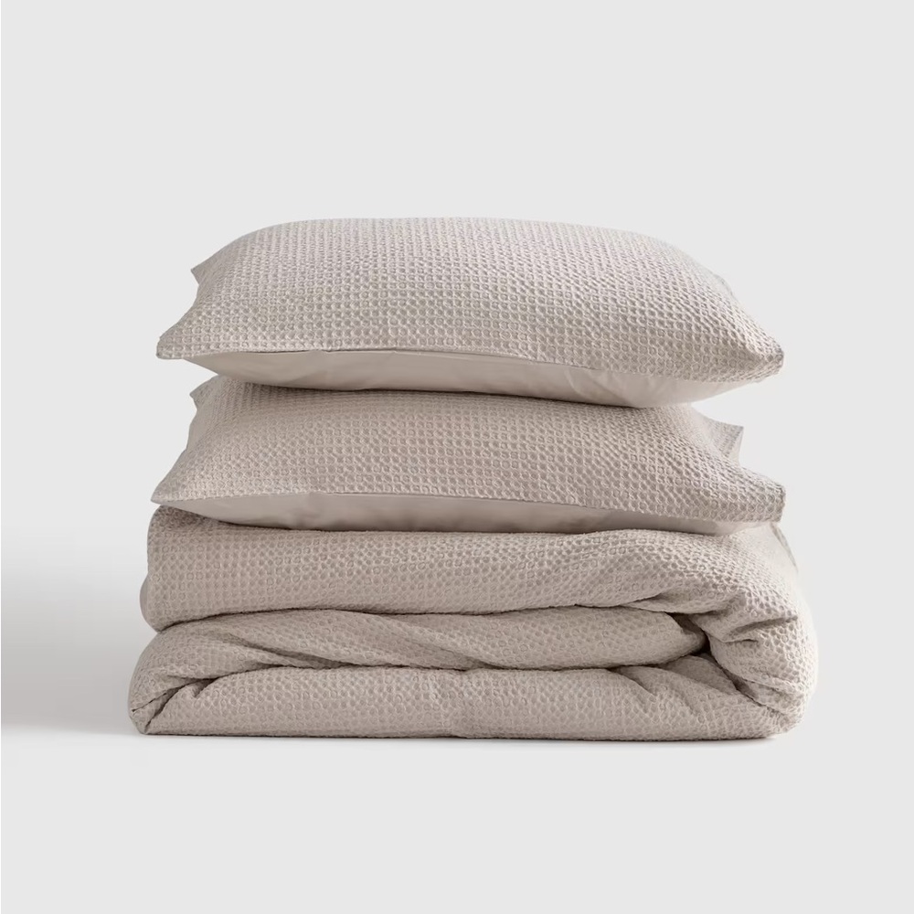 NWOT QUINCE Organic Luxe Waffle Duvet Cover Set Full/Queen Sand 3206